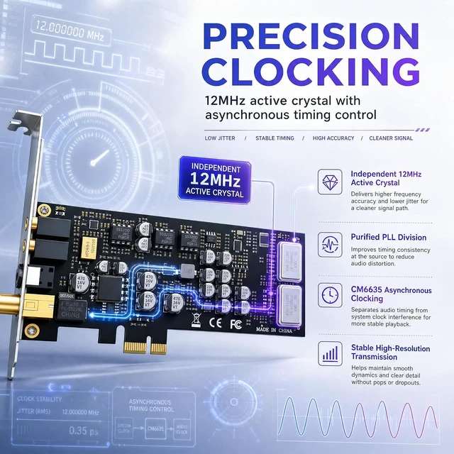 Alt view image 6 of 7 - ST115 PCIe Hi-Fi Sound Card with ES9038Q2M DAC, Optical/Coax & 3.5mm