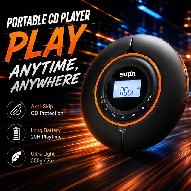 Alt view image 3 of 7 - Portable CD Player with Bluetooth Output, USB-C Rechargeable
