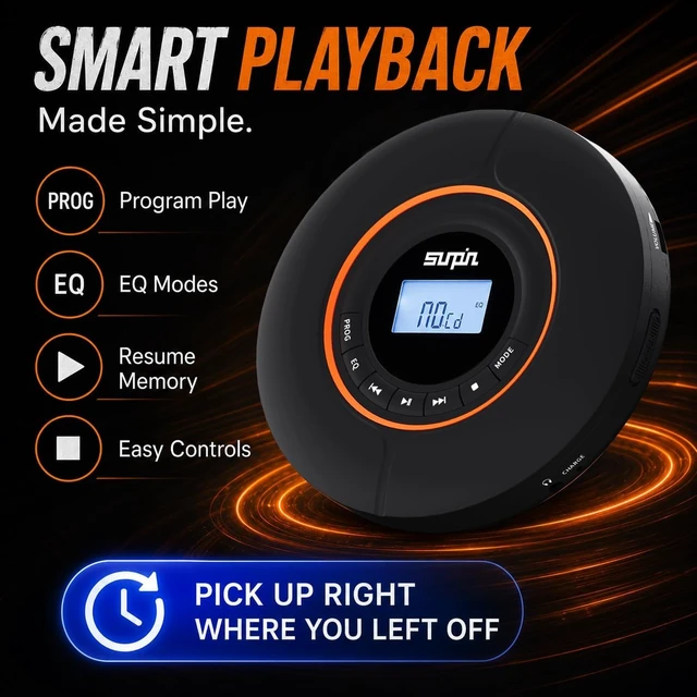 Alt view image 5 of 7 - Portable CD Player with Bluetooth Output, USB-C Rechargeable