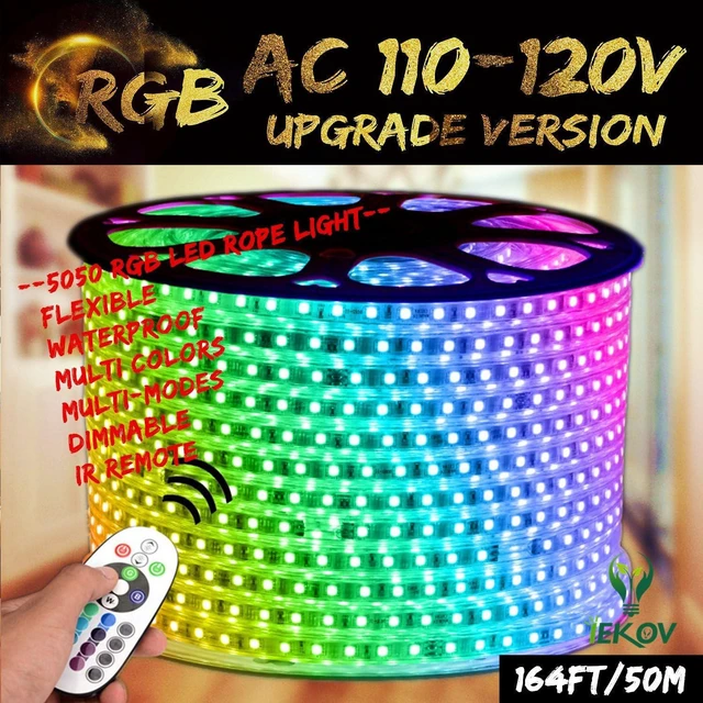 Alt view image 7 of 7 - 164ft RGB LED Rope Light, AC 110-120V, Waterproof Dimmable SMD5050 with Remote