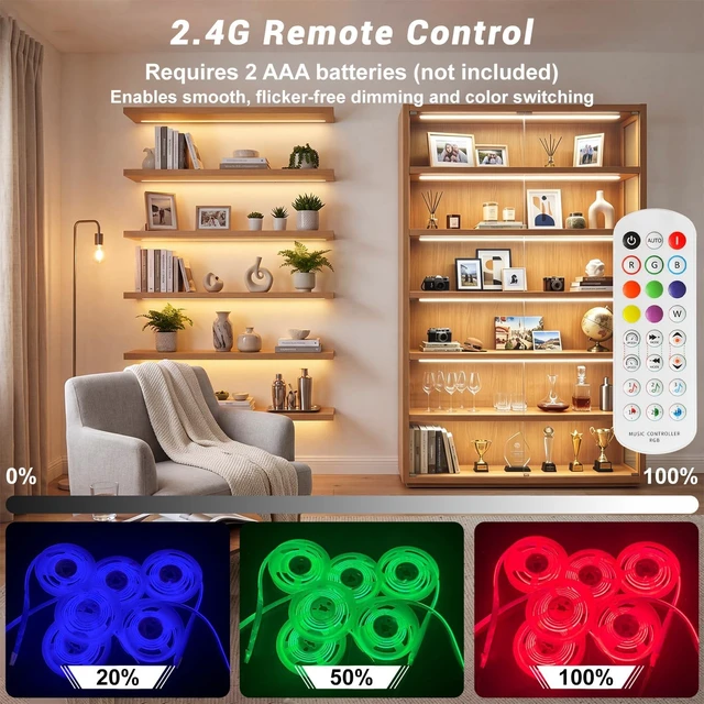 Alt view image 3 of 7 - RGB COB LED Shelf Lights for Bookshelf, Display Case & Wine Rack