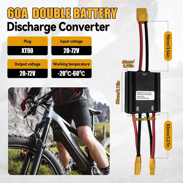 Alt view image 2 of 7 - 60A Dual Battery Discharge Converter for E-Bike, DC 20V-72V Parallel Equalizer with XT90 Plug