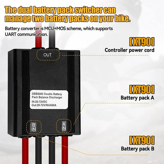 Alt view image 3 of 7 - 60A Dual Battery Discharge Converter for E-Bike, DC 20V-72V Parallel Equalizer with XT90 Plug