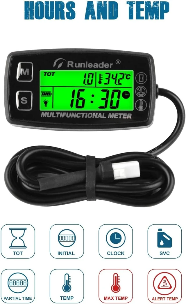 Alt view image 2 of 7 - Digital Tach Hour Meter & Engine Temperature Gauge, RL-HM035A-M5