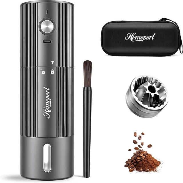 Main image of Upgraded Electric Coffee Grinder with Stainless Steel Burrs, Gray