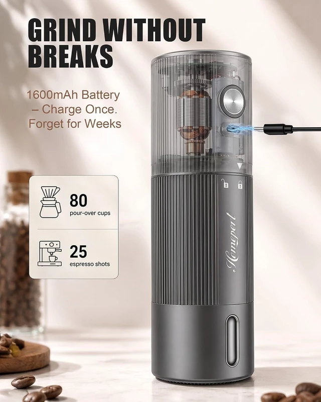 Alt view image 3 of 7 - Upgraded Electric Coffee Grinder with Stainless Steel Burrs, Gray