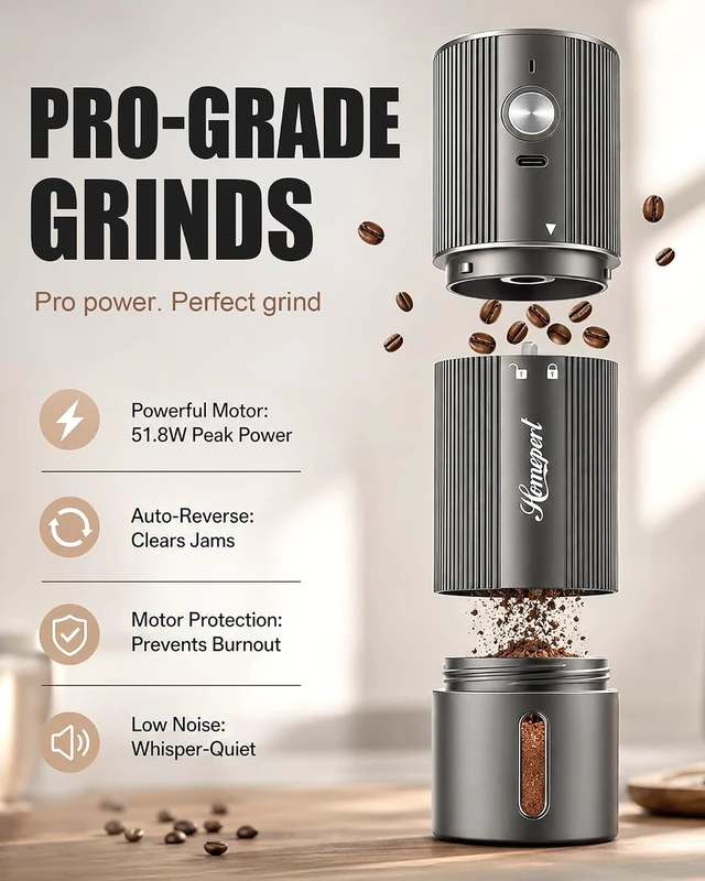 Alt view image 2 of 7 - Upgraded Electric Coffee Grinder with Stainless Steel Burrs, Gray