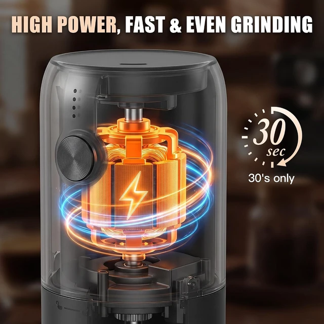 Alt view image 4 of 7 - Portable Electric Burr Coffee Grinder with Conical Ceramic Burr, USB-C Rechargeable, 90-Level for Travel & Home