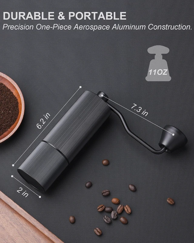 Alt view image 3 of 7 - Mini Manual Coffee Grinder with 30+ Adjustable Settings, Black Metal