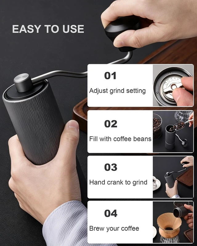 Alt view image 6 of 7 - Mini Manual Coffee Grinder with 30+ Adjustable Settings, Black Metal