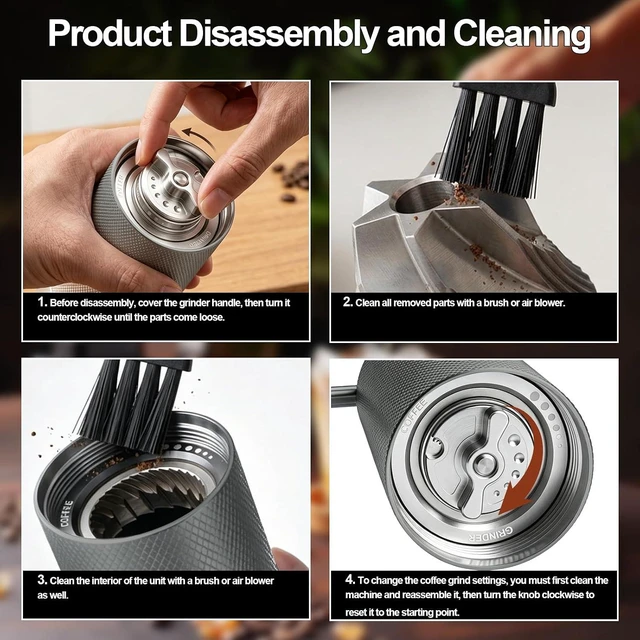 Alt view image 3 of 7 - Manual Coffee Grinder with Stainless Steel Burrs, Adjustable Settings for Espresso, Drip & French Press, White