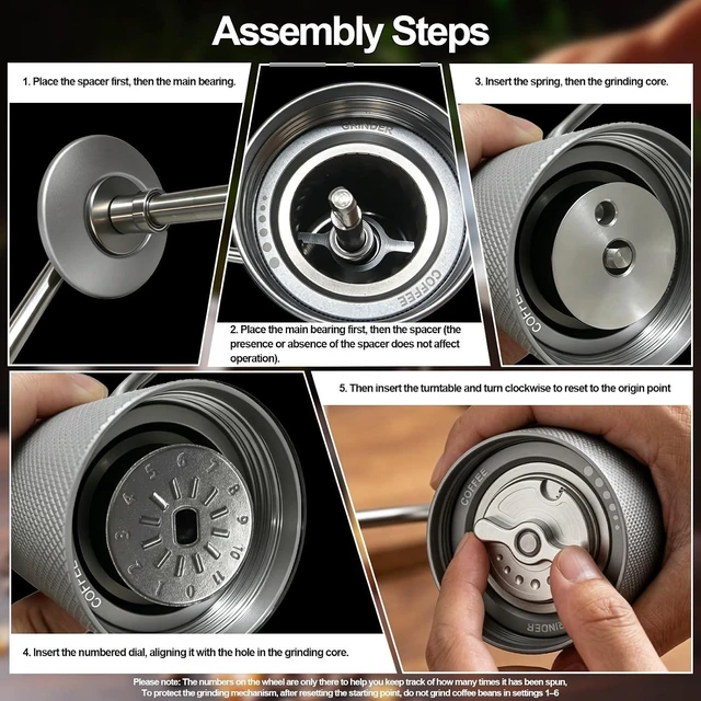 Alt view image 6 of 7 - Manual Coffee Grinder with Stainless Steel Burrs, Adjustable Settings for Espresso, Drip & French Press, White