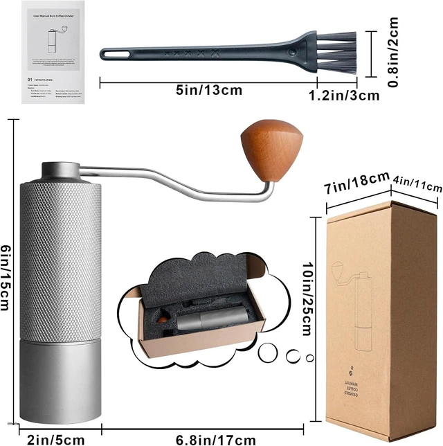 Alt view image 7 of 7 - Manual Coffee Grinder with Stainless Steel Burrs, Adjustable Settings for Espresso, Drip & French Press, White