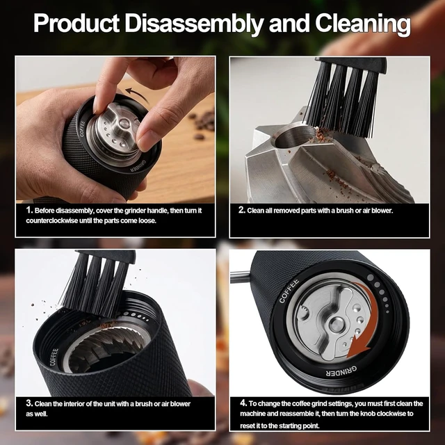 Alt view image 3 of 7 - Manual Coffee Grinder with Stainless Steel Burrs, Adjustable Settings for Espresso, Drip & French Press, Black