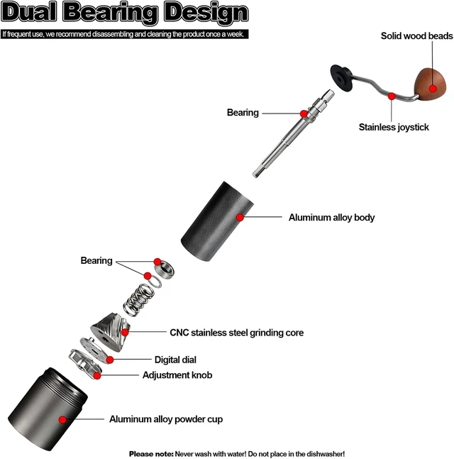 Alt view image 4 of 7 - Manual Coffee Grinder with Stainless Steel Burrs, Adjustable Settings for Espresso, Drip & French Press, Black
