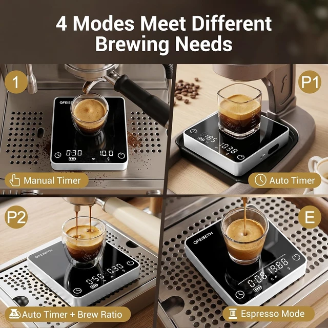 Alt view image 3 of 7 - Mini Coffee Scale with Timer, 0.1g/2kg Rechargeable, 4 Brewing Modes & Real-Time Ratio, Silver