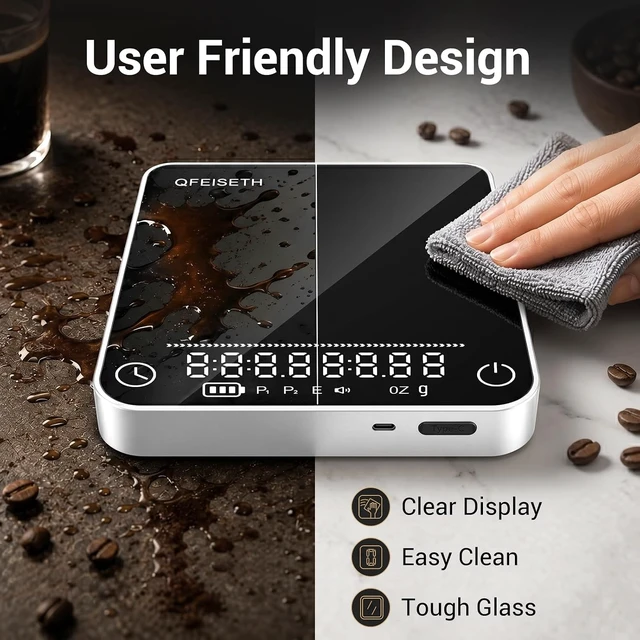 Alt view image 7 of 7 - Mini Coffee Scale with Timer, 0.1g/2kg Rechargeable, 4 Brewing Modes & Real-Time Ratio, Silver