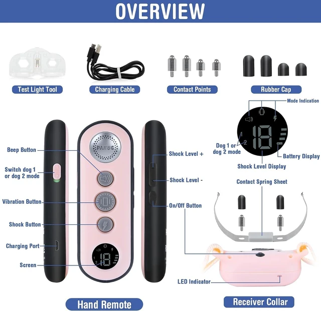 Alt view image 7 of 7 - Waterproof Dog Shock Collar with Remote, 1000FT, 3 Modes for 8-120 lb Dogs