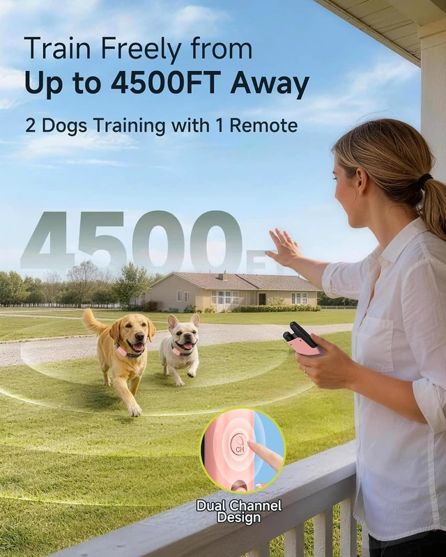 Alt view image 3 of 7 - Dog Shock Collar with Remote, 4500FT Range, Blush Pink