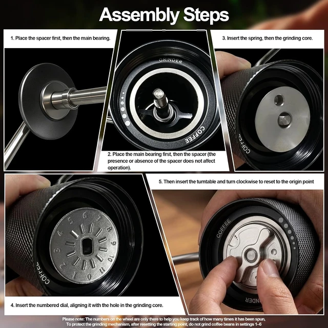 Alt view image 6 of 7 - Manual Coffee Grinder with Stainless Steel Burrs, Adjustable Settings for Espresso, Drip & French Press, Black