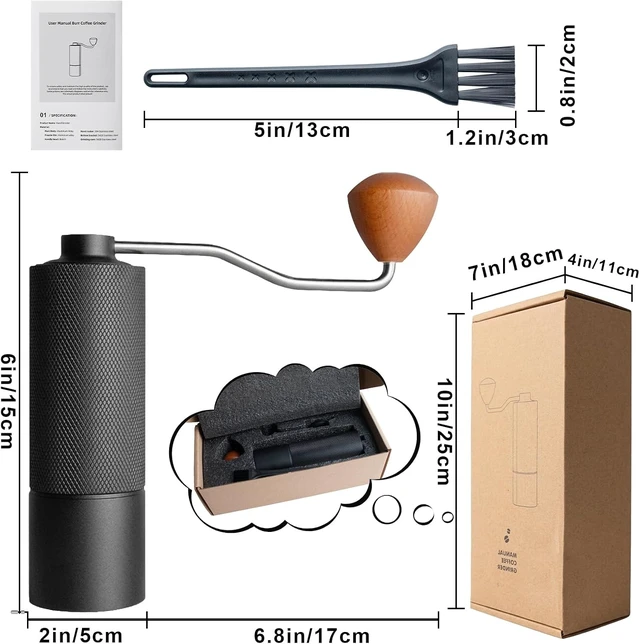 Alt view image 7 of 7 - Manual Coffee Grinder with Stainless Steel Burrs, Adjustable Settings for Espresso, Drip & French Press, Black