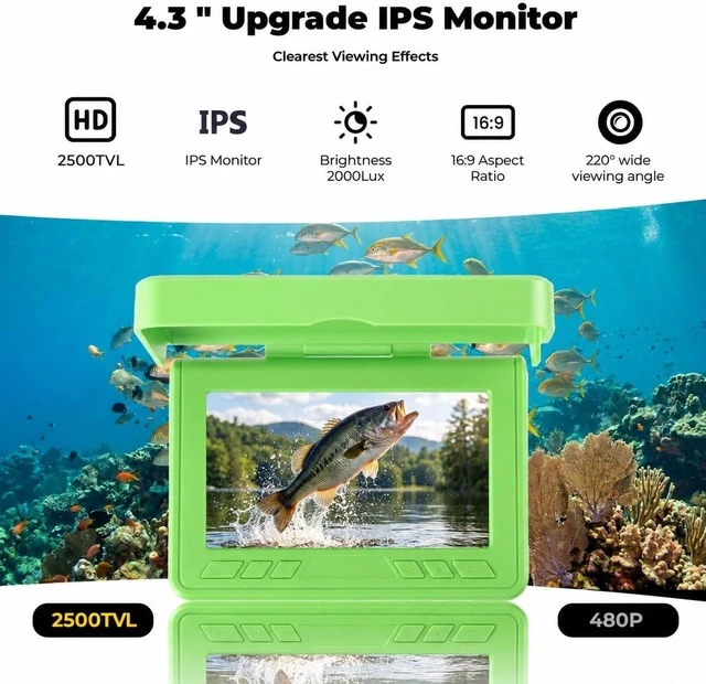 Alt view image 4 of 7 - Underwater Fishing Camera, 220° Ultra-Wide HD, 4.3" LCD, IR Night Vision, 100FT Cable & 5000mAh Battery