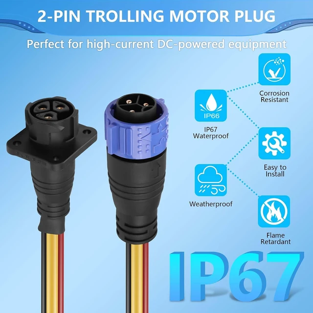 Alt view image 2 of 7 - 3-Pin 8AWG 50Amp Trolling Motor Plug Receptacle Set, Waterproof Quick Connect, 12V-48V