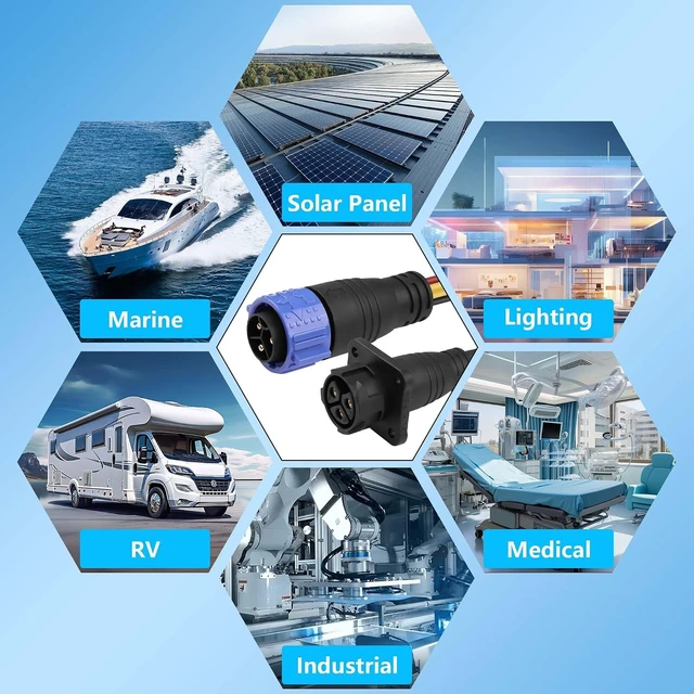 Alt view image 7 of 7 - 3-Pin 8AWG 50Amp Trolling Motor Plug Receptacle Set, Waterproof Quick Connect, 12V-48V