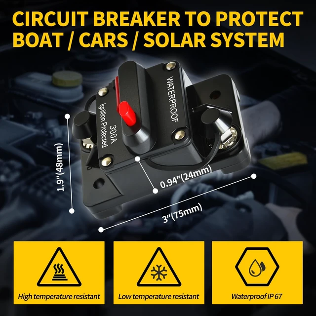Alt view image 2 of 7 - 4-Pack 300Amp DC Circuit Breaker, 12V-48V, IP67 Waterproof with Manual Reset for Marine, RV & Solar