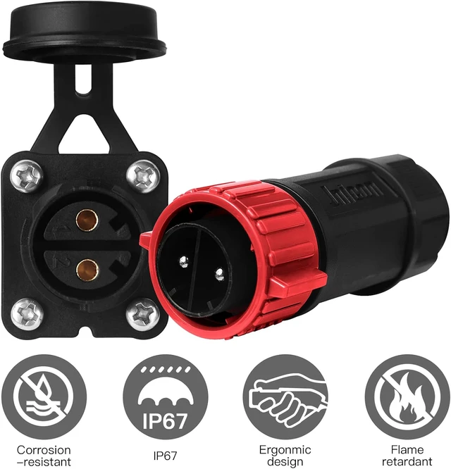 Alt view image 3 of 7 - Trolling Motor Plug Receptacle Set, 12V-48V, Waterproof Marine DC Power Connector