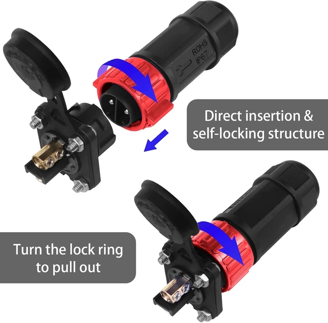 Alt view image 4 of 7 - Trolling Motor Plug Receptacle Set, 12V-48V, Waterproof Marine DC Power Connector