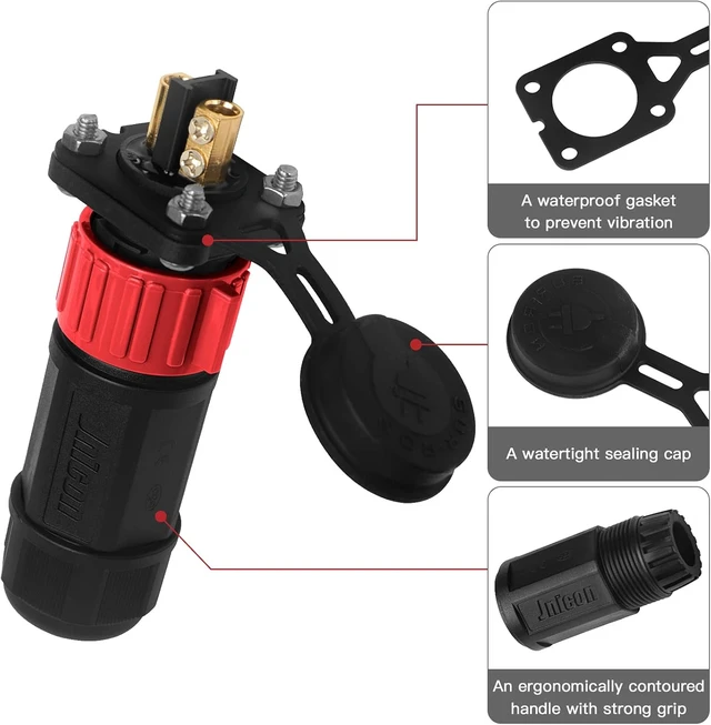 Alt view image 6 of 7 - Trolling Motor Plug Receptacle Set, 12V-48V, Waterproof Marine DC Power Connector