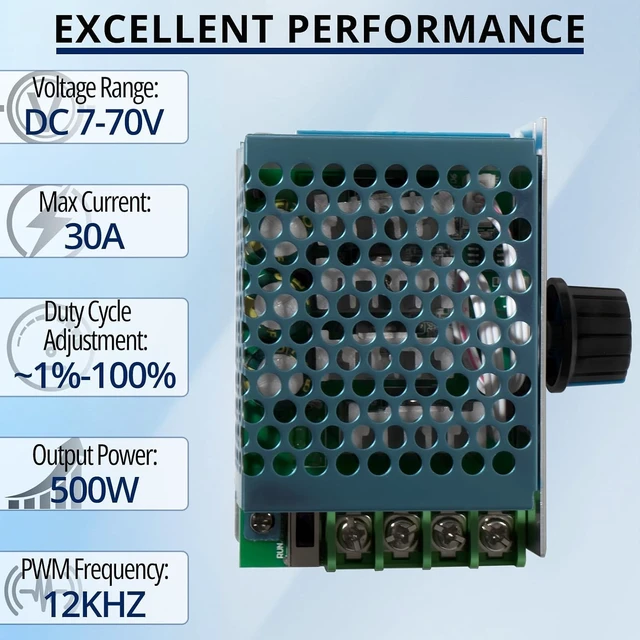 Alt view image 3 of 7 - 3-Pack 7-70V 30A PWM DC Motor Speed Controller, 12V-48V Adjustable
