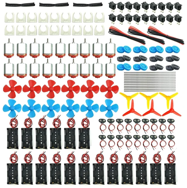Main image of 18-Set Mini Electric Hobby Motor Kit, 3V-12V 25000RPM with Propeller, Wheels & Battery Holders for DIY