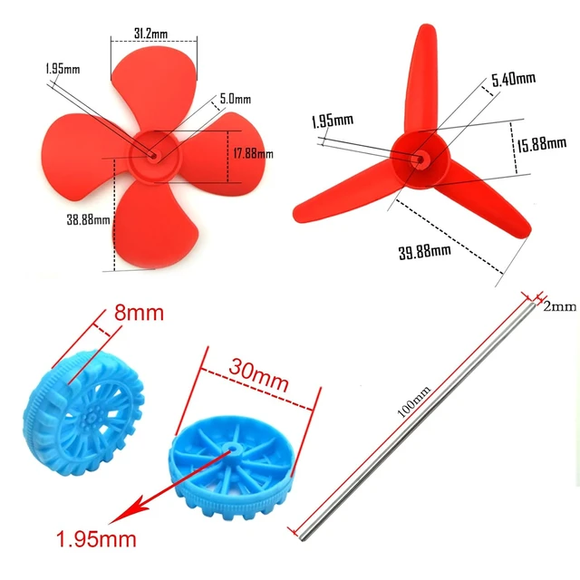 Alt view image 3 of 7 - 18-Set Mini Electric Hobby Motor Kit, 3V-12V 25000RPM with Propeller, Wheels & Battery Holders for DIY