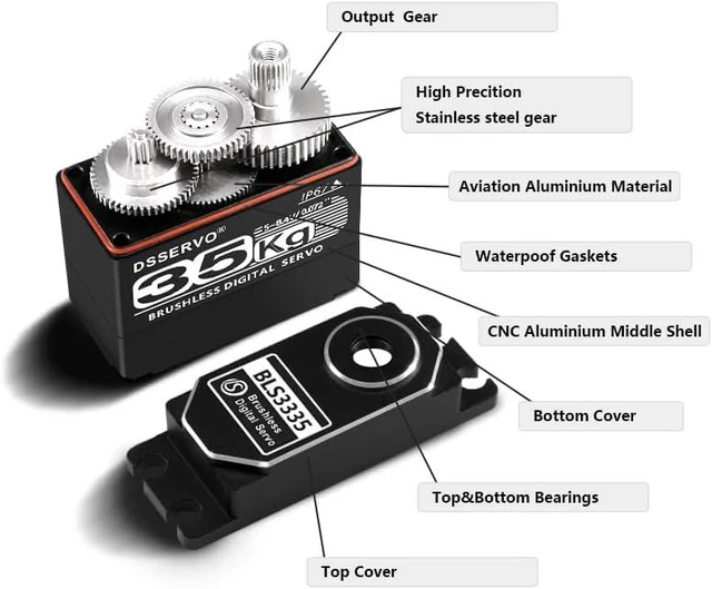 Alt view image 2 of 3 - 35kg Brushless RC Servo with Full Metal Gears, IP67 Waterproof High Torque