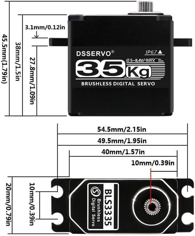Alt view image 3 of 3 - 35kg Brushless RC Servo with Full Metal Gears, IP67 Waterproof High Torque