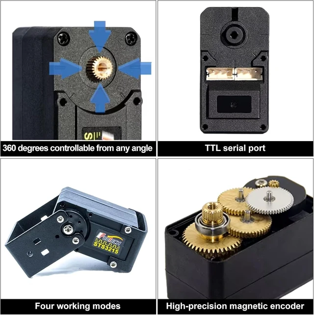 Alt view image 4 of 6 - 6-Pack Feetech STS3215 Digital Servo, 19KG High Torque, 7.4V Dual-Axis TTL, 360° Magnetic Encoder