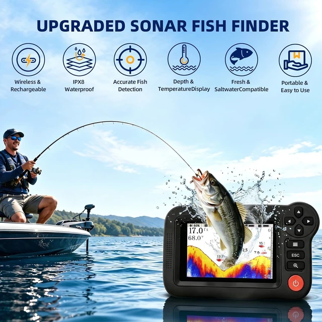 Alt view image 2 of 7 - Portable Castable Fish Finder for Kayak, Wireless Sonar Depth Finder