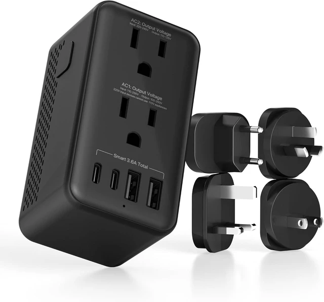Main image of 2000W 220V to 110V Voltage Converter for Hair Dryer & European Travel, 6-in-1 with 4 Plugs