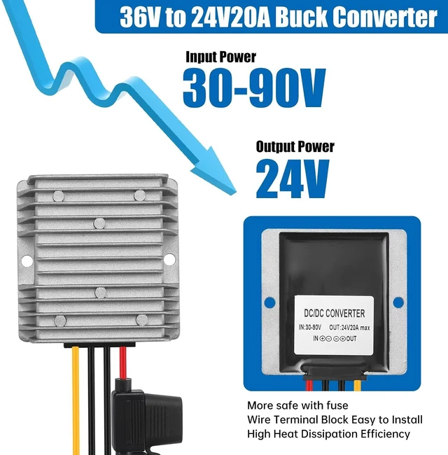Alt view image 3 of 7 - 20A 480W Waterproof DC-DC Buck Converter, 30V-90V to 24V, for CNC, Switches & Photovoltaic