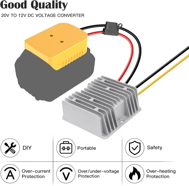 Alt view image 6 of 7 - 2-Pack 20V to 12V 20A 240W Step-Down Converter for DeWalt 20V Battery, with Over-Discharge Protection