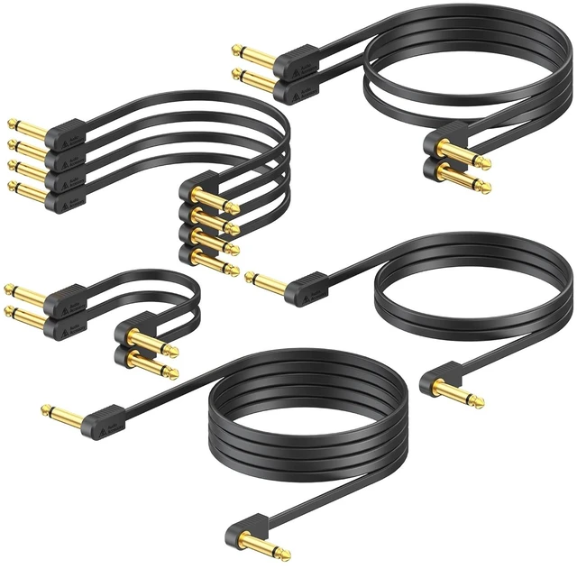 Main image of 10-Pack Gold-Plated Flat Ribbon Guitar Patch Cables, Kevlar-Reinforced Quad-Layer Shielded