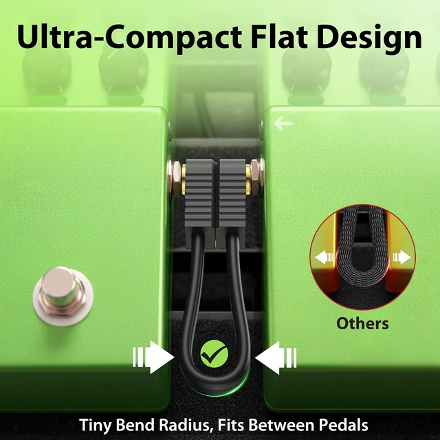 Alt view image 6 of 7 - 10-Pack Gold-Plated Flat Ribbon Guitar Patch Cables, Kevlar-Reinforced Quad-Layer Shielded