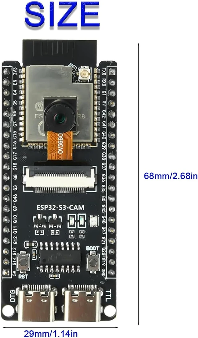 Alt view image 2 of 7 - 3-Pack ESP32-S3-CAM Development Board with OV3660 Camera, N16R8, WiFi/Bluetooth for IoT & AI