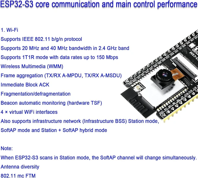 Alt view image 5 of 7 - 3-Pack ESP32-S3-CAM Development Board with OV3660 Camera, N16R8, WiFi/Bluetooth for IoT & AI