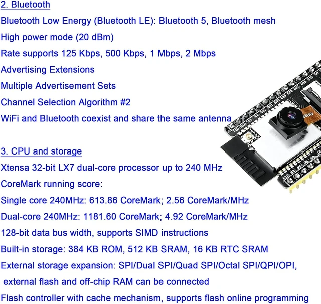 Alt view image 6 of 7 - 3-Pack ESP32-S3-CAM Development Board with OV3660 Camera, N16R8, WiFi/Bluetooth for IoT & AI