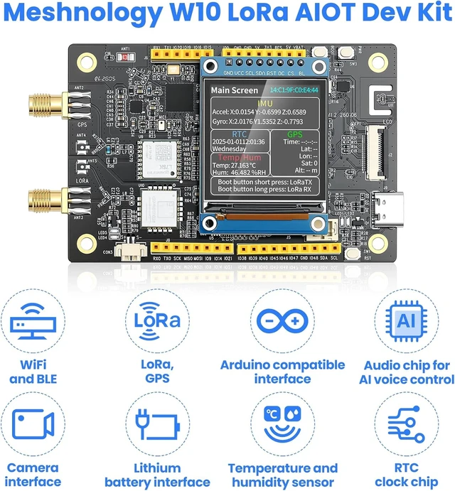 Alt view image 2 of 7 - 915MHz LoRa ESP32-S3 W10 AIoT Dev Kit with GPS, WiFi & Bluetooth, Meshtastic & LoRaWAN Compatible