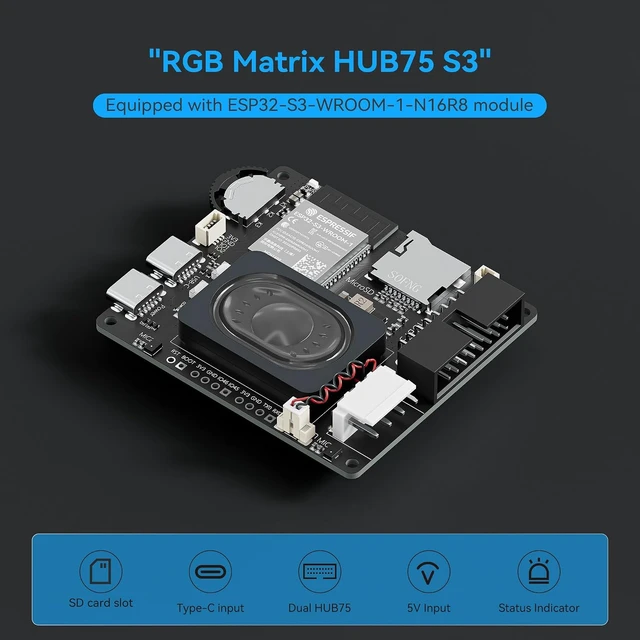 Alt view image 2 of 7 - ESP32-S3 HUB75 RGB LED Matrix Controller Board with Audio