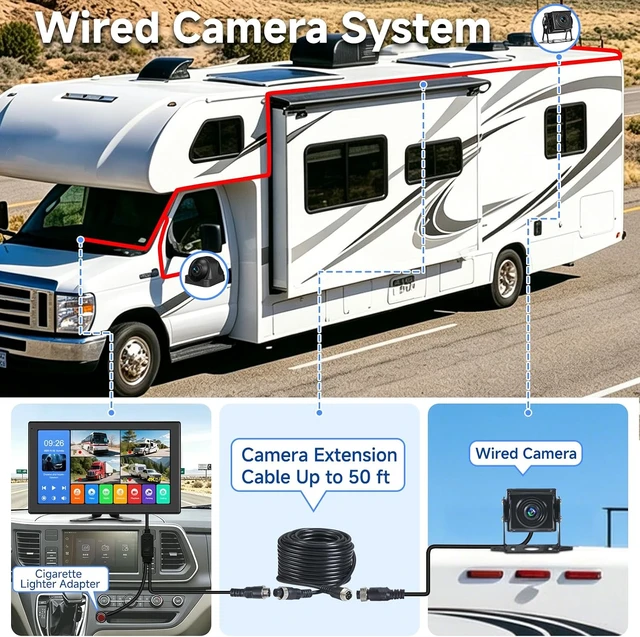 Alt view image 2 of 7 - 10.1-Inch 4K Touch Screen Wired RV Backup Camera System